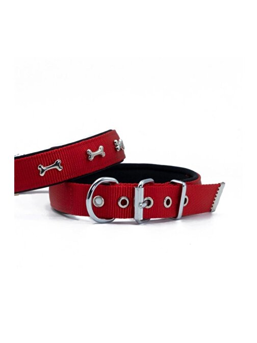 Doggie Comfort Metal Kemik Işlemeli Köpek Boyun Tasması L 2.5X42-50cm Kırmızı