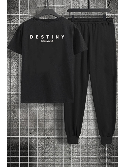 Trendsizde Unisex Destiny Baskılı Tişört Alt Eşofman Takımı L