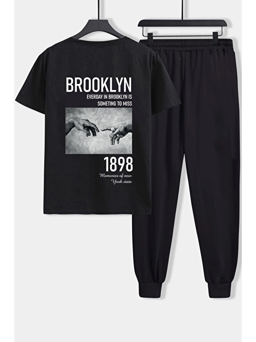 Trendsizde Unisex 1898 Brooklyn Baskılı Tişört Alt Eşofman Takımı XL