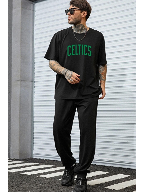 Trendsizde Unisex Celtics Baskılı Tişört Alt Eşofman Takımı XL