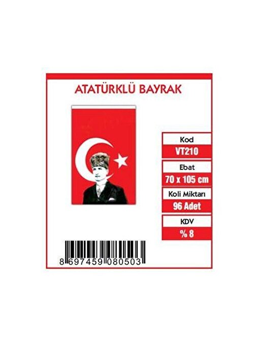 Vatan Türk Bayrağı Atalı %100 Polyester 70x105 VT210