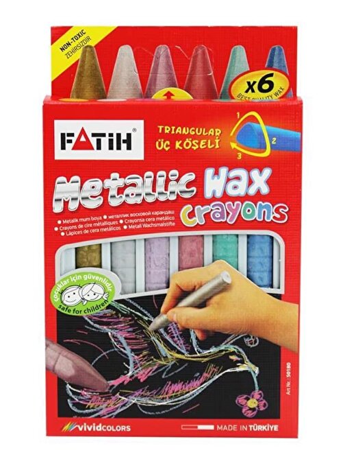 Fatih Crayon Jumbo Wax Çevirmesiz Metalik Kalem Mum Boya 6 Renk