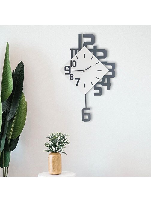 Cajuart Modern Büyük Boy Geometrik Sallanan Sarkaçlı Ev Ofis Duvar Saati Siyah