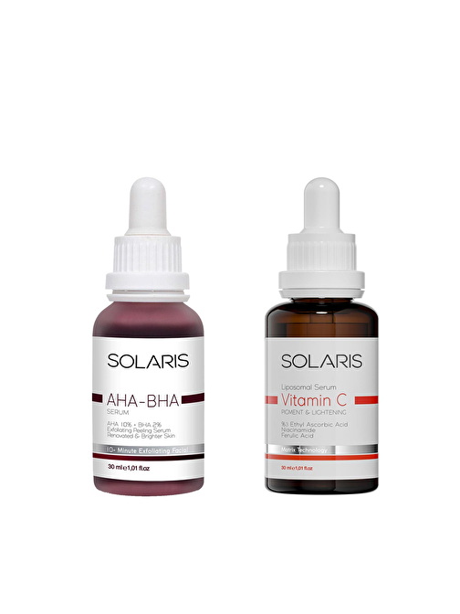 Solaris Cilt Tonu Eşitleyici Canlandırıcı Aha %10 + Bha %2 Serum 30 ml Ve Leke Karşıtı C Vitamini Serum 30 ml