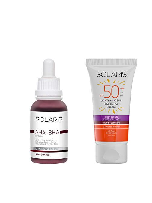 Solaris Cilt Tonu Eşitleyici Canlandırıcı Aha %10 + Bha %2 Serum 30 ml Ve Güneş Kremi Leke Karşıtı Spf 50+ 50 ml