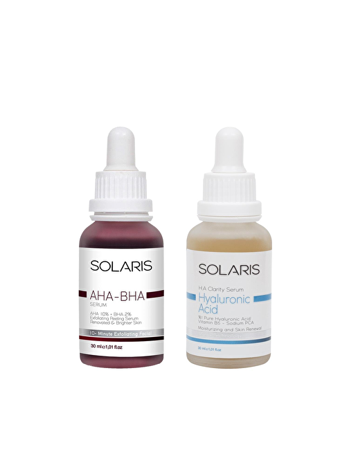 Solaris Cilt Tonu Eşitleyici Canlandırıcı Aha %10 + Bha %2 Serum 30 ml Ve Hyaluronik Asit Serum Nemlendirici 30 ml