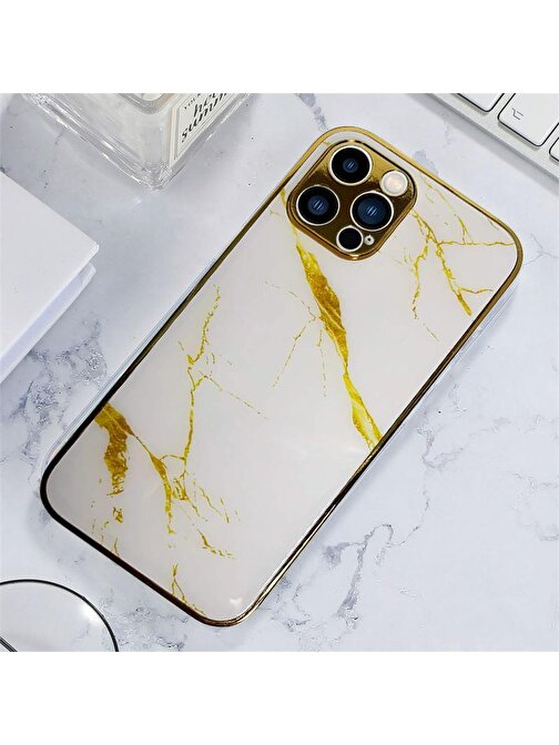 Joyroom İphone 13 Pro Marble Case Mermer Desenli Cam Telefon Kılıfı