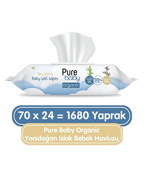 Pure Baby Organic Yenidoğan Islak Havlu 24 x 70 1680 Yaprak
