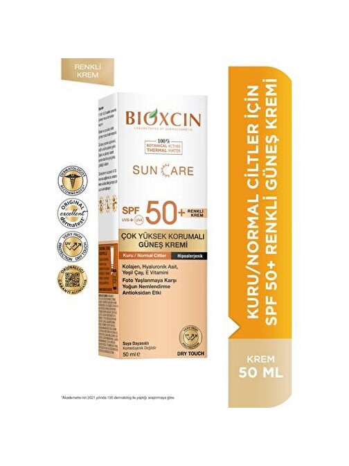 Bioxcin Sun Care Çok Yüksek Korumalı Kuru Ve Normal Ciltler İçin Renkli Güneş Kremi Spf50+ 50 ml