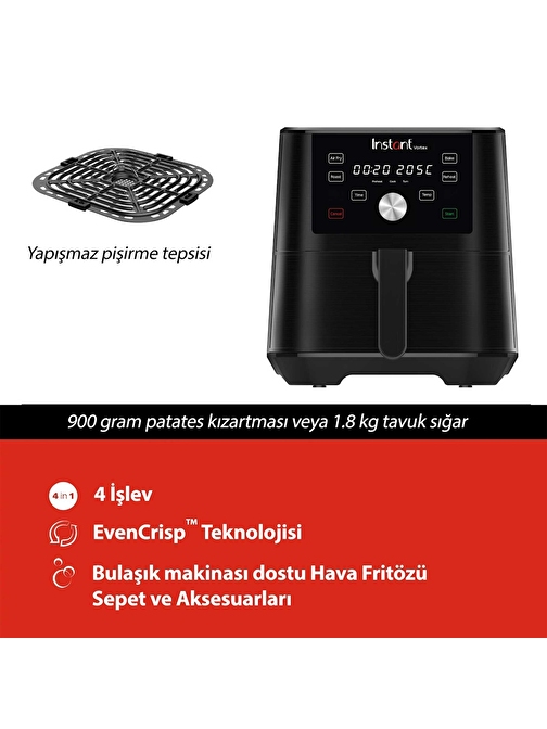 Instant Vortex 1600 W 3.8 lt Yağsız Fritöz Siyah