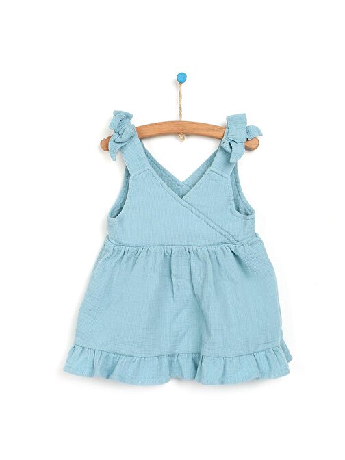 Hellobaby Basic Kız Bebek Müslin Fiyonklu Elbise Kız Bebek 1 Yaş Açık Mavi