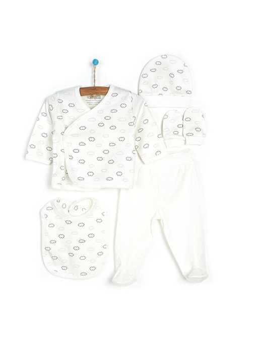 HelloBaby Cloud Organik Yenidoğan Unisex 5'li Set Askı Hastane Çıkışı Ekru