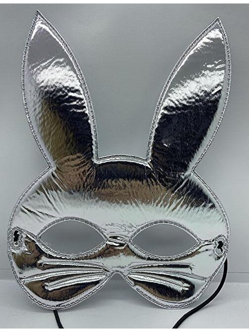 XMARKETTR Gümüş Renk Kumaş Malzemeden İmal Tavşan Maskesi 25X17 cm