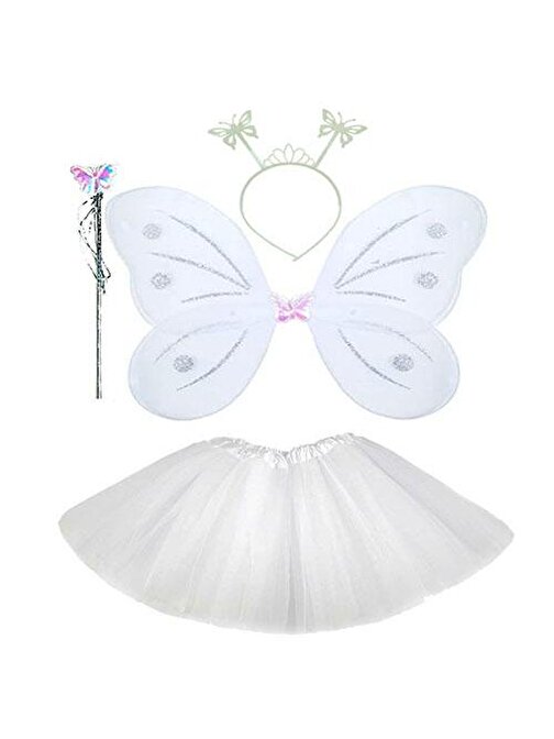 XMARKETTR Beyaz Kelebek Kostümü - Beyaz Kelebek Kostüm Aksesuar Seti 4 Parça