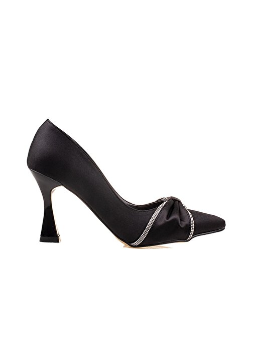 M2S Siyah Taşlı Saten Lagertha Kadın Klasik Ayakkabı