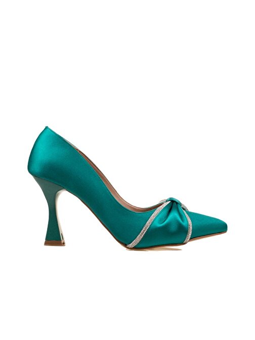 M2S Yeşil Taşlı Saten Lagertha Kadın Klasik Ayakkabı