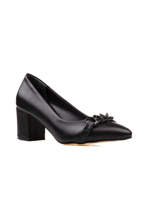 M2S Siyah Kare Topuk Kadın Klasik Ayakkabı
