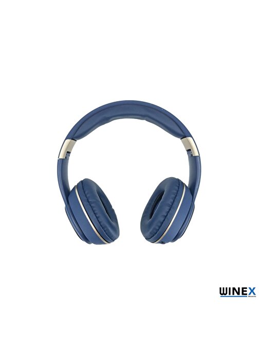 Winex Yk Kablosuz Silikonlu Kulak Üstü Bluetooth Kulaklık Mavi