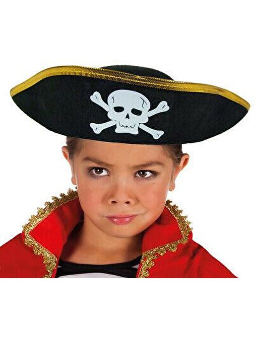 XMARKETTR Parti Aksesuar Altın Şeritli Çocuk Boy Yayvan Korsan Şapkası