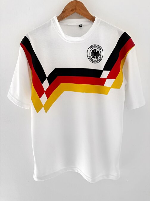 Erkek DEUTSCHLAND Retro 1990  Oversize Baskılı Pamuklu Bisiklet Yaka Kısa Kollu T-shirt