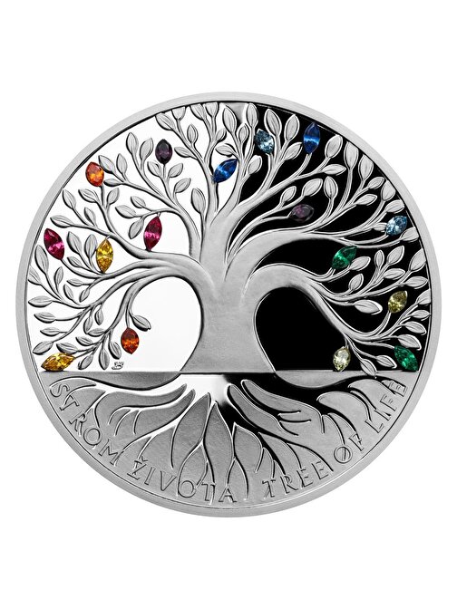 AgaKulche Silver Crystal Coin-Tree of Life Rainbow 1 Oz (999)