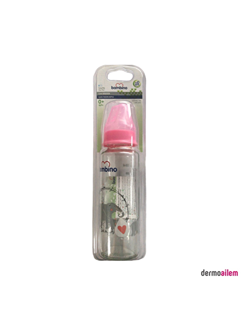 Bambino B012 Cam Figürlü Pembe Biberon 225 ml