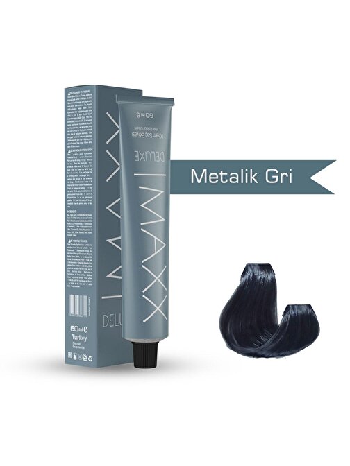 Maxx Deluxe Tüp Saç Boyası Metalik Gri 60 ml X 3 Adet + Sıvı Oksidan 3 Adet