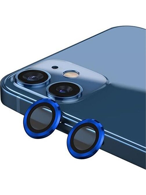 Bipower Binano iPhone 13 - 13 Mini Metal Rings Kamera Lens Koruyucu Mavi