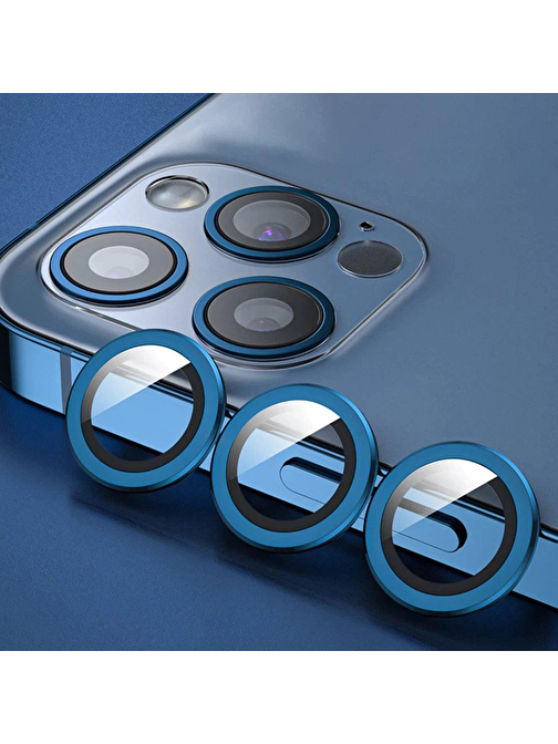 Bipower Binano iPhone 13 Pro - 13 Pro Max Metal Ring Kamera Lens Koruyucu Mavi