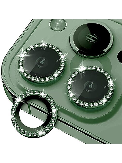 Bipower Binano iPhone 13 - 13 Mini Taşlı Kamera Lens Koruyucu Yeşil