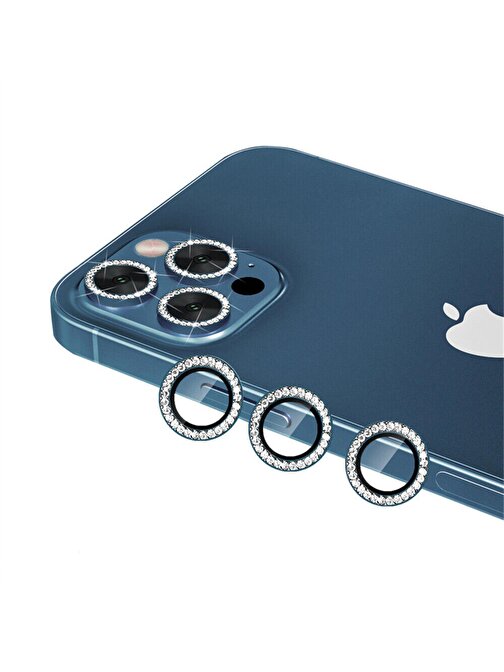 Binano iPhone 11 Pro - Max - 12 Pro Taşlı Kamera Lens Koruyucu Mavi