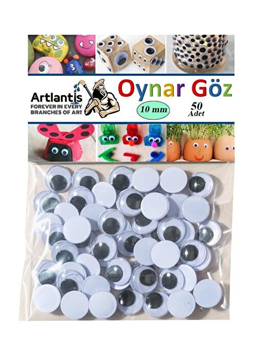 Artlantis Oynar Göz Siyah 10 mm 50 li 1 Paket Oynayan Göz 10mm Hobi Tasarım Anasınıfı Kreş Etkinlik Elişi