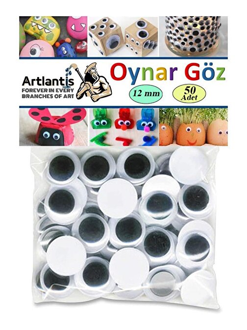 Artlantis Oynar Göz Siyah 12 mm 50 li 1 Paket Oynayan Göz 12mm Hobi Tasarım Anasınıfı Kreş Etkinlik Elişi