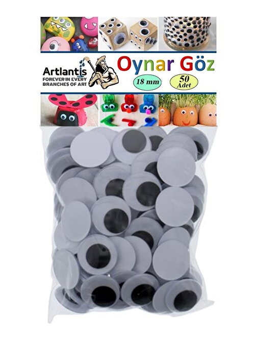Artlantis Oynar Göz Siyah 18 mm 50 li 1 Paket Oynayan Göz 18mm Hobi Tasarım Anasınıfı Kreş Etkinlik Elişi