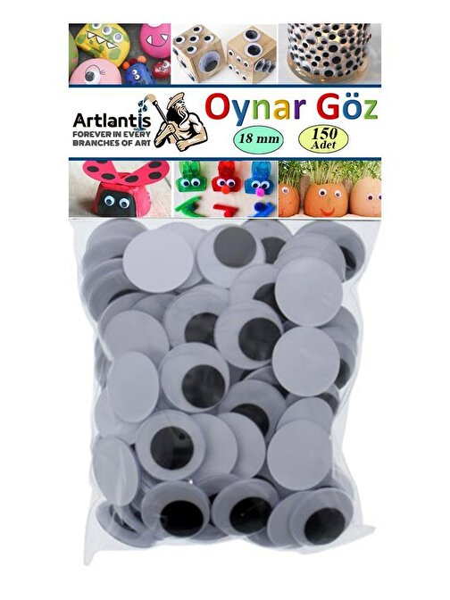 Artlantis Oynar Göz Siyah 18 mm 150 li 1 Paket Oynayan Göz 18mm Hobi Tasarım Anasınıfı Kreş Etkinlik Elişi