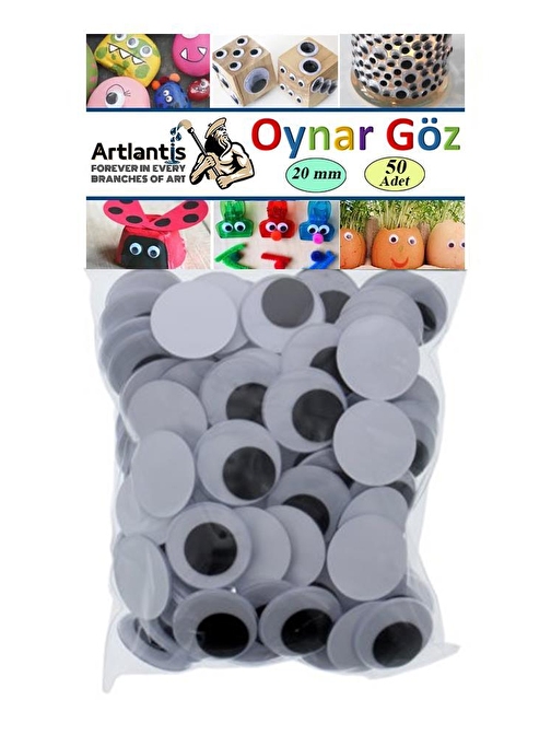 Artlantis Oynar Göz Siyah 20 mm 50 li 1 Paket Oynayan Göz 20mm Hobi Tasarım Anasınıfı Kreş Etkinlik Elişi