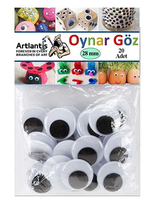 Artlantis Oynar Göz Siyah 28 mm 20 li 1 Paket Oynayan Göz 28mm Hobi Tasarım Anasınıfı Kreş Etkinlik Elişi