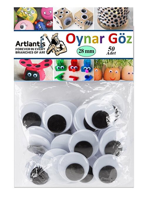 Artlantis Oynar Göz Siyah 28 mm 50 li 1 Paket Oynayan Göz 28 mm Hobi Tasarım Anasınıfı Kreş Etkinlik Elişi