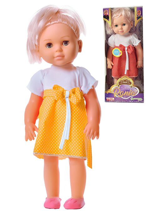 Global Toys Puantiye Elbiseli Türkçe Konuşan Rania Oyuncak Bebek  Sarı 45 cm