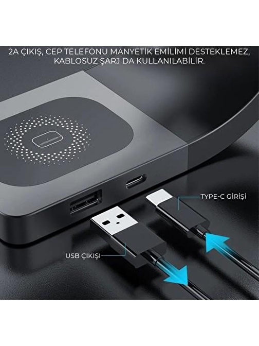 Homiano Magsafe Airdock 4 İn 1 Hızlı Kablosuz Şar J Standı 15W Siyah - Lfx-178