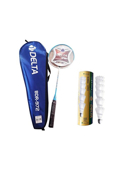 Delta Tek Parça Deluxe Badminton Raketi + Çantası + Orta Hız Sevenler İçin 6 Adet Badminton Topu Set