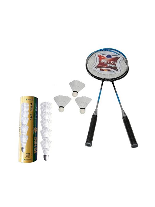 Delta 2 Adet Badminton Raketi + Çantası + 9 Adet Orta Hız Sevenler İçin Badminton Topu Seti