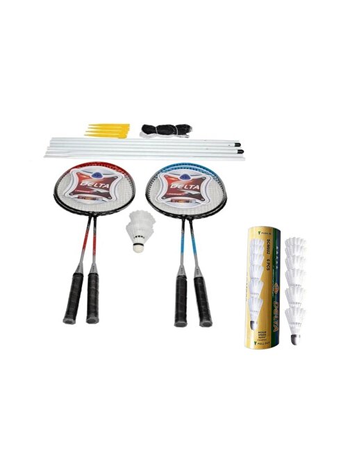 Delta 4 Adet Badminton Raketi + Çantası + File + Demir + 9 Adet Orta Hız Başlangıç Badminton Topu