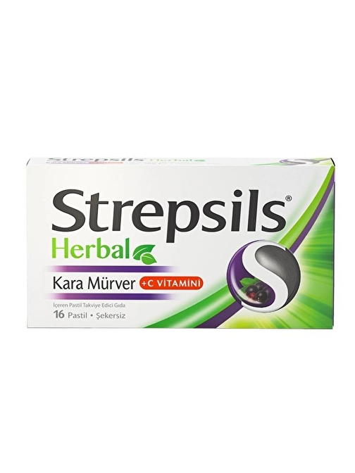 Strepsils Herbal Kara Mürver +C Vitamini İçeren Takviye Edici Gıda 16 Pastil