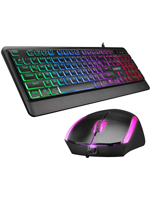 Everest KM-R59 Forza Plus Rainbow Backlight Türkçe Q Kablolu Klavye 1200 dpi Mouse Seti