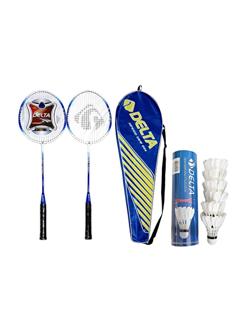 Delta 2 Adet Deluxe Tek Parça Badminton Raketi + Çanta + 6 Adet Kaz Tüyü Deluxe Badminton Topu Seti