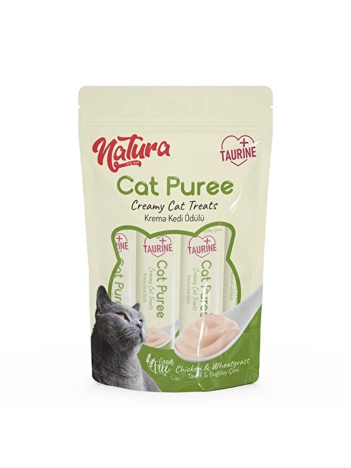 Natura Cat Puree Tavuk & Buğday Çimi 5x12gr