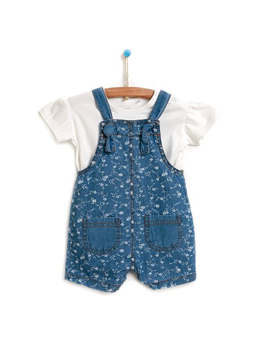 HelloBaby Botanical Garden Salopet-Tshirt Kız Bebek 1 Yaş Mavi