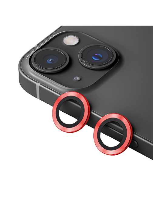 Bipower Binano iPhone 13 - 13 Mini Metal Rings Kamera Lens Koruyucu Kırmızı