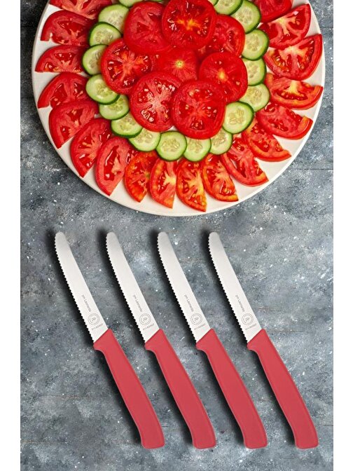 Pm Leonardo Swiss Gourmet 11 Cm 4 Lü Domates Meyve Sebze Bıçak Seti Kırmızı